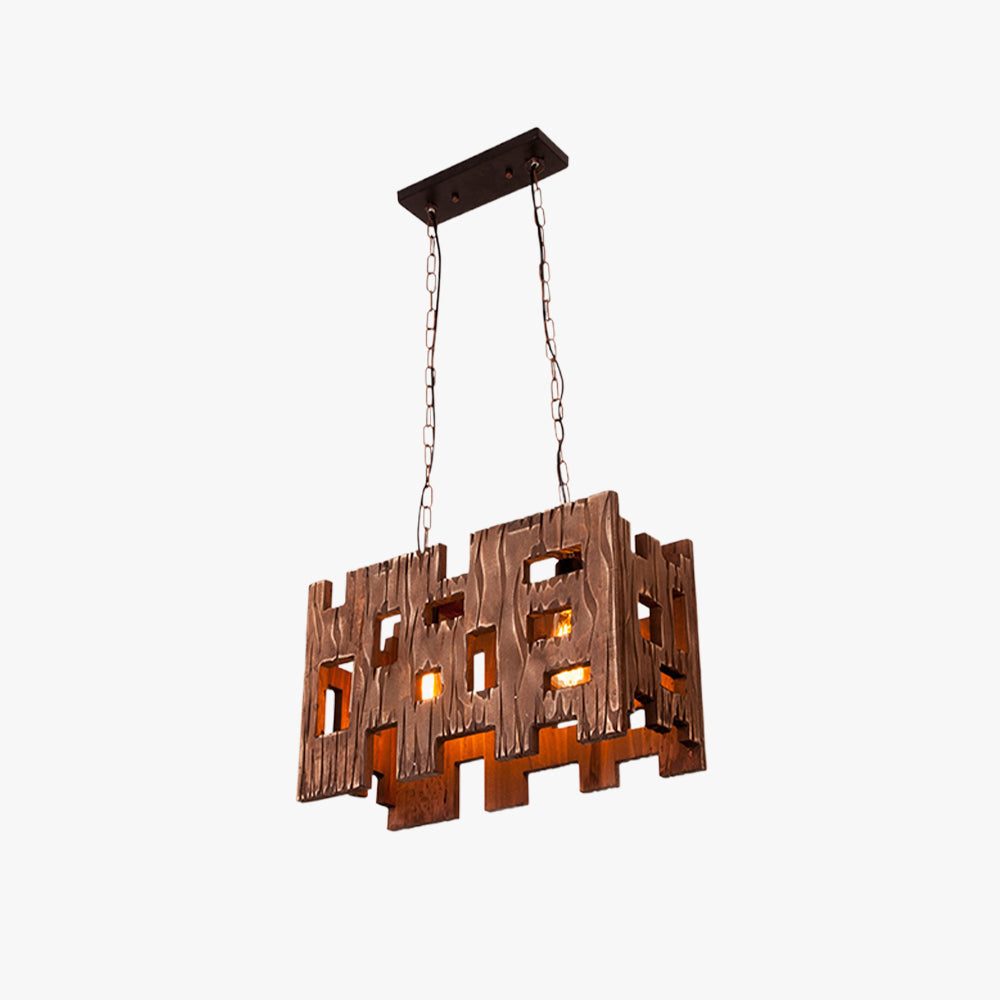 Rectangular Metal Wood Pendant Light Elevates Living Rooms