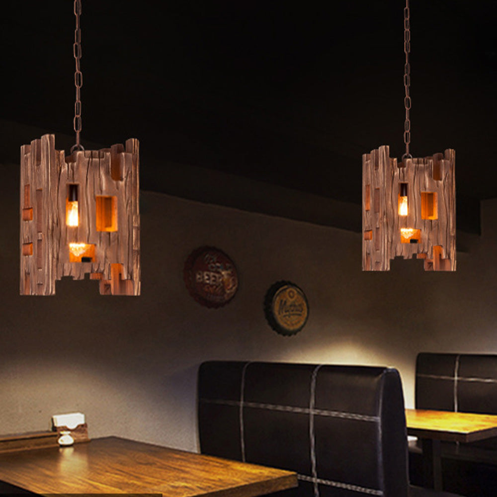 Timeless Retro Rectangular Wood and Metal Pendant Light