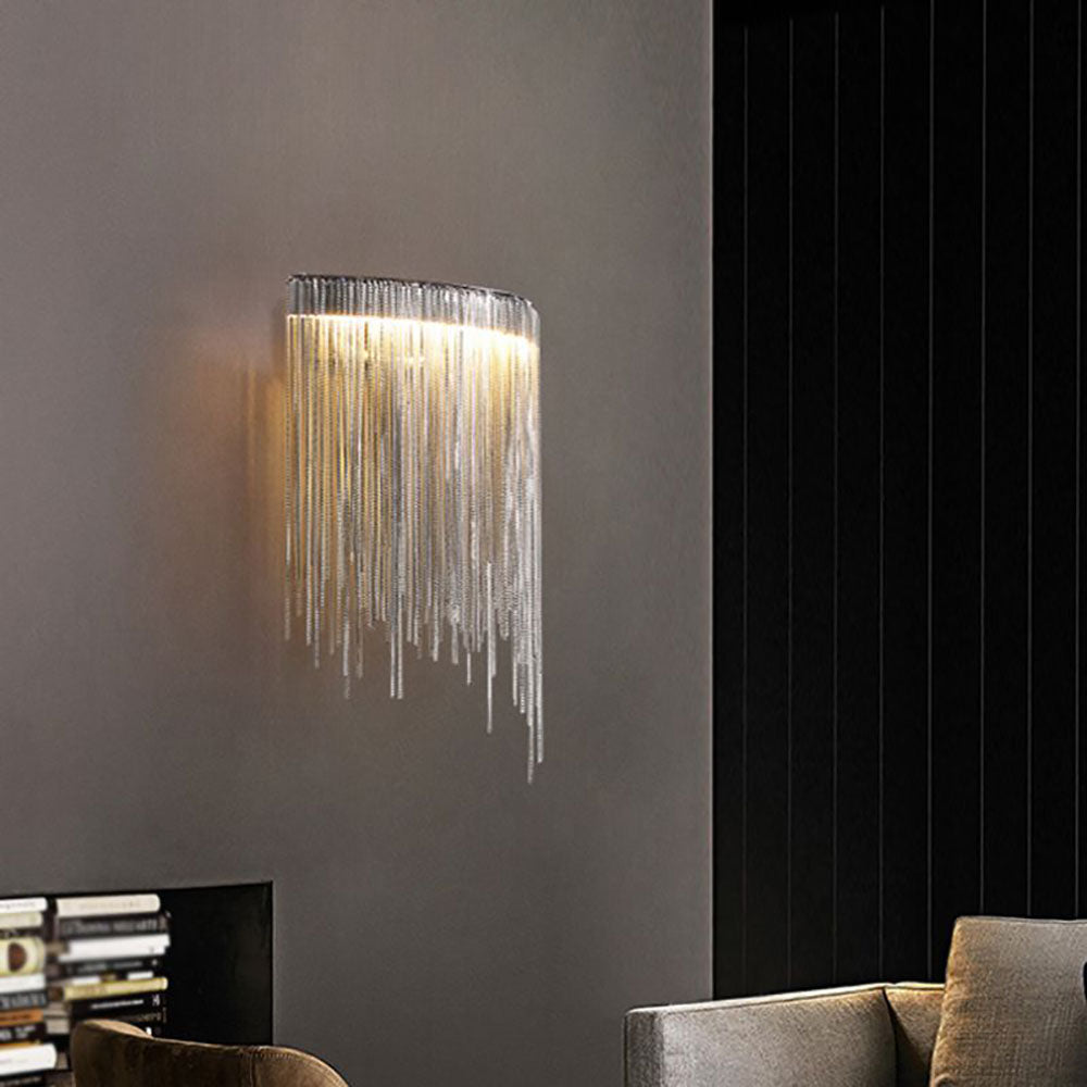 Modern Silver Tassel Chain Wall Lamp for Living Room