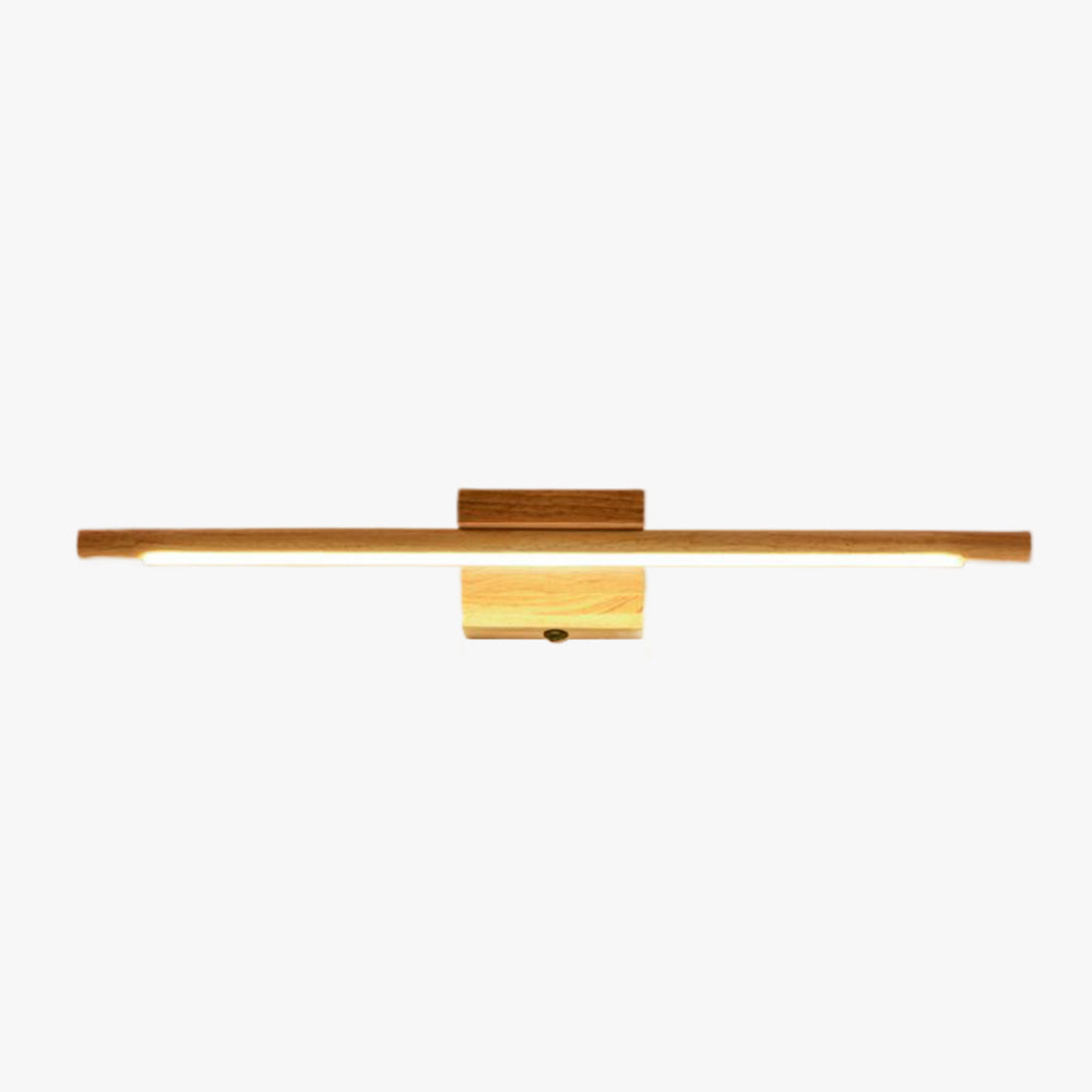 Natural Wood Linear Vanity Wall Light With Mirror Front