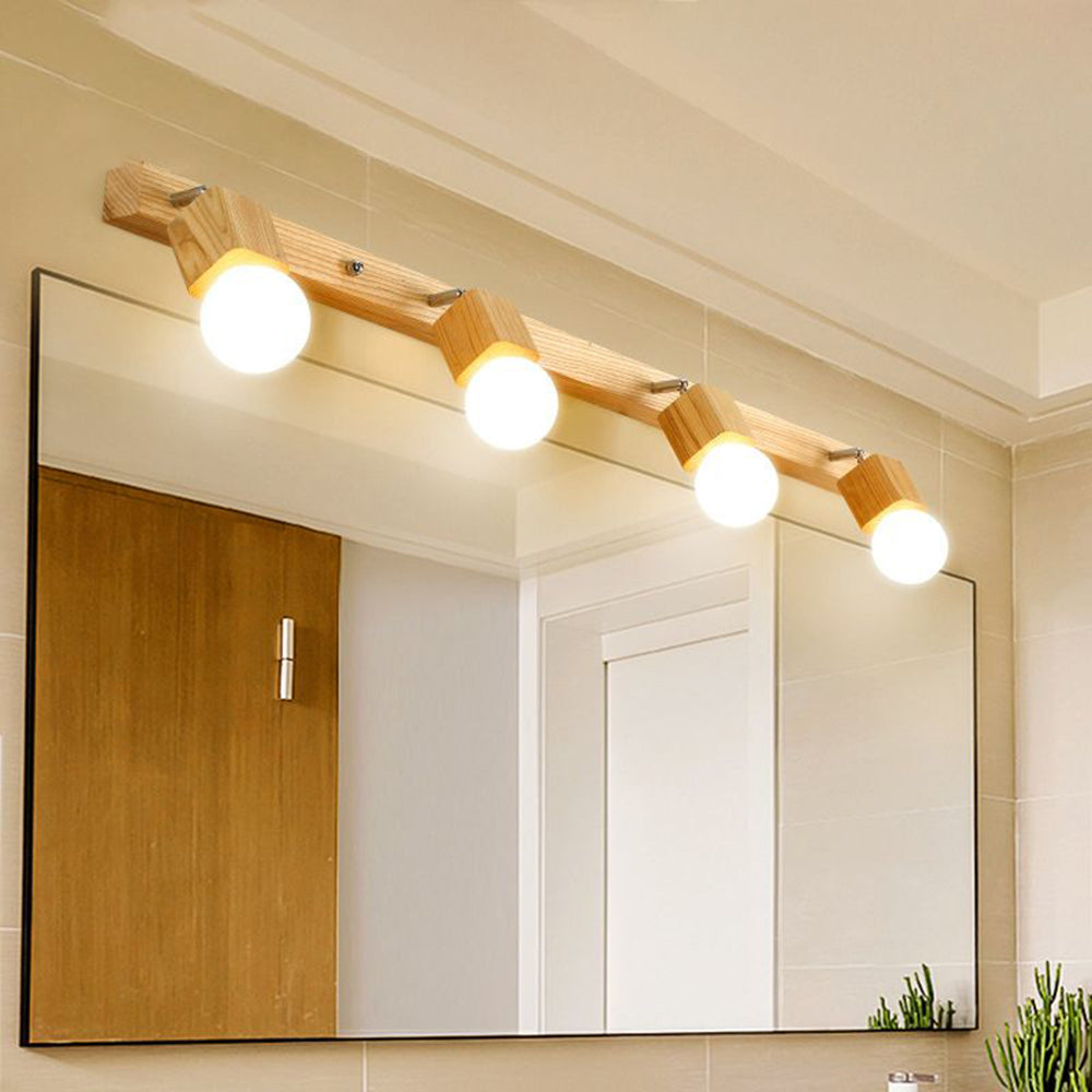 Modern Square Globe Wall Light In Metal And Wood Vanity Lamp