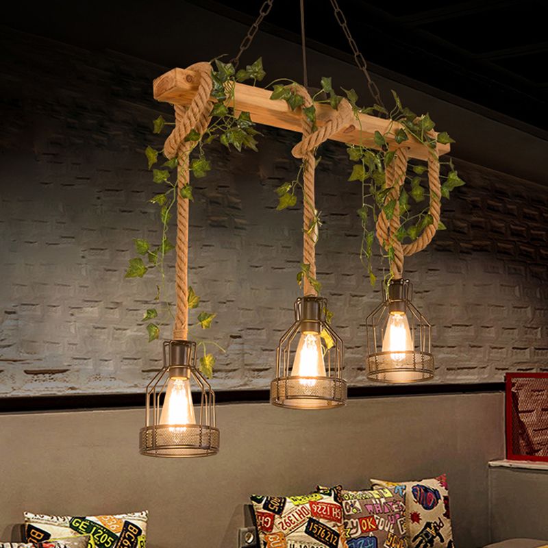 Three Head Vintage Farmhouse Wood Beam Pendant Light
