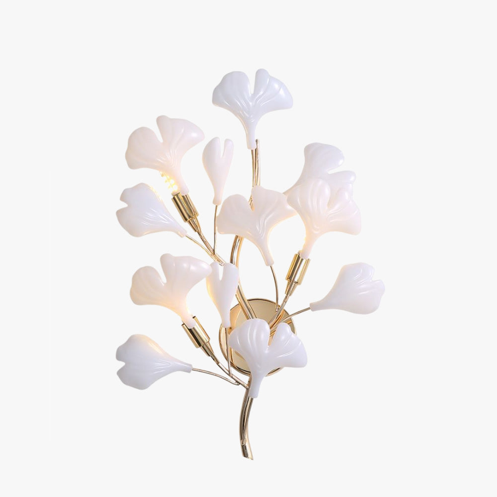 Elegant Golden White Floral Ceramic Wall Light