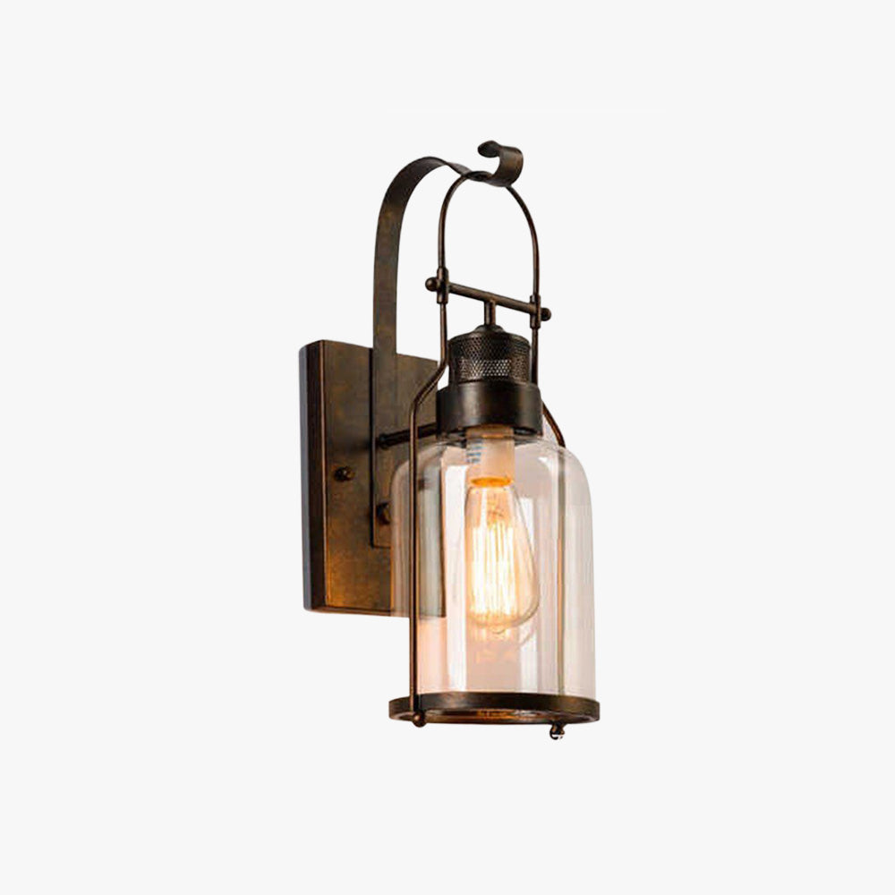 Outdoor Vintage Lantern Wall Light Glass and Metal Black Rust Finish