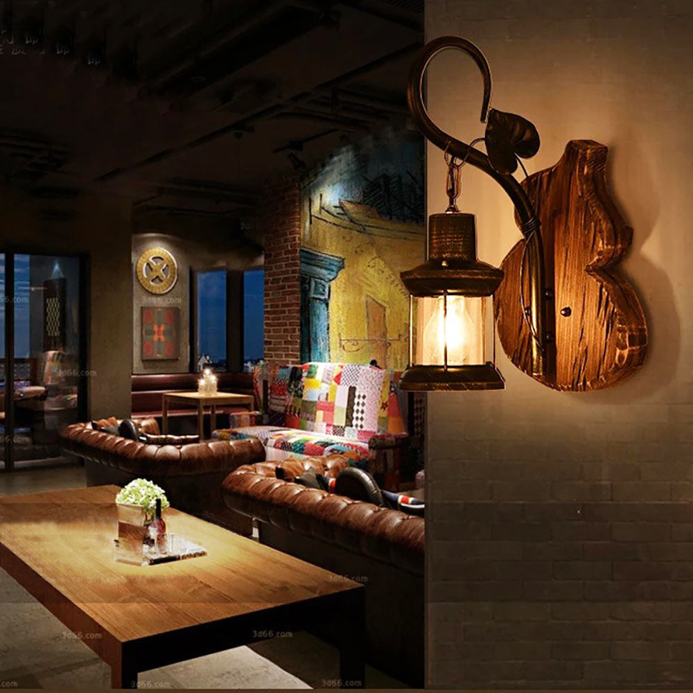 Vintage Wood And Metal Wall Light Dimmable For Living Room And Bedroom