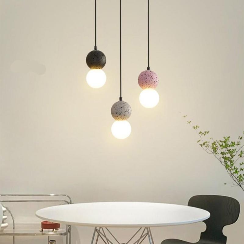 Double Orb Travertine Pendant Light With Warm Glow