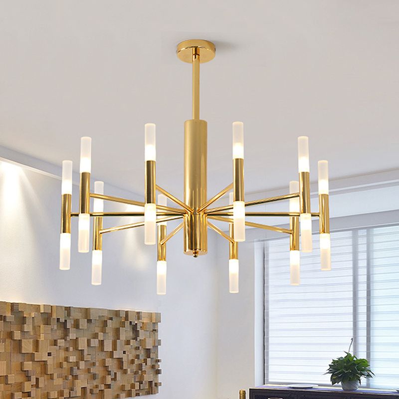Modern Gold Cylindrical Metal Chandelier With Dimmable Lighting
