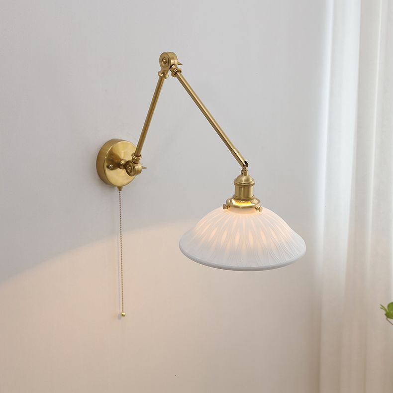 Drum Ceramic Wall Lamp With Adjustable Metal Arm White