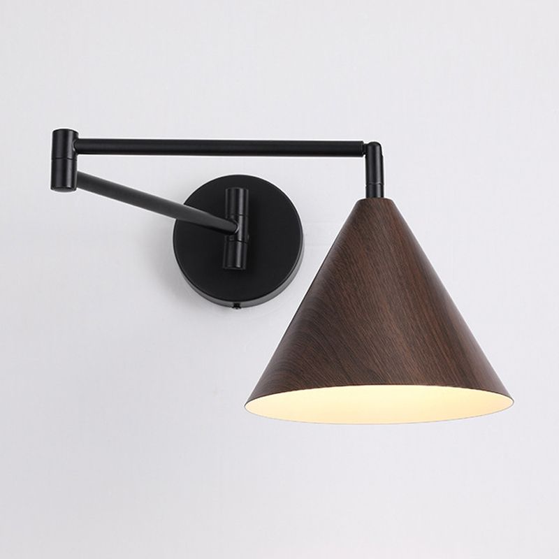 Cone Shaped Adjustable Wall Light With Metal And Wood Finish