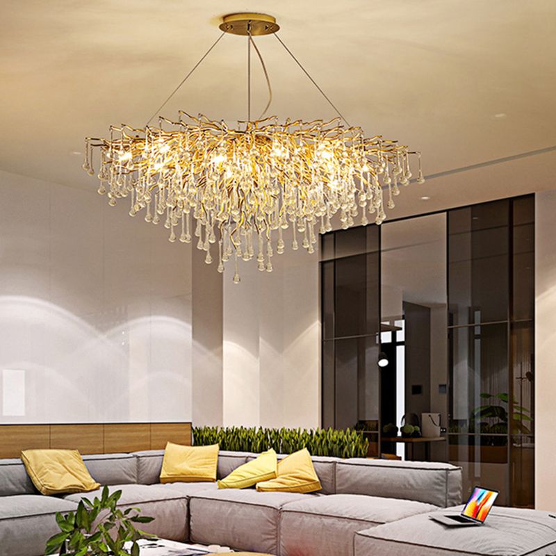 Gold Finish Tassel Crystal Pendant Light For Living Room