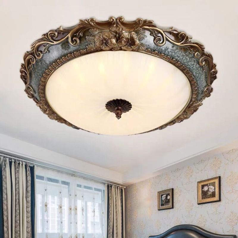 Medieval Inspired Antique Brass Resin Flush Mount Ceiling Light