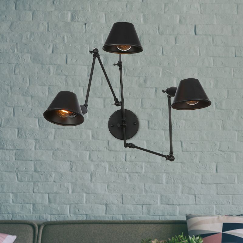 Vintage Adjustable Metal Wall Lamp With Black Rust Finish For Bedroom