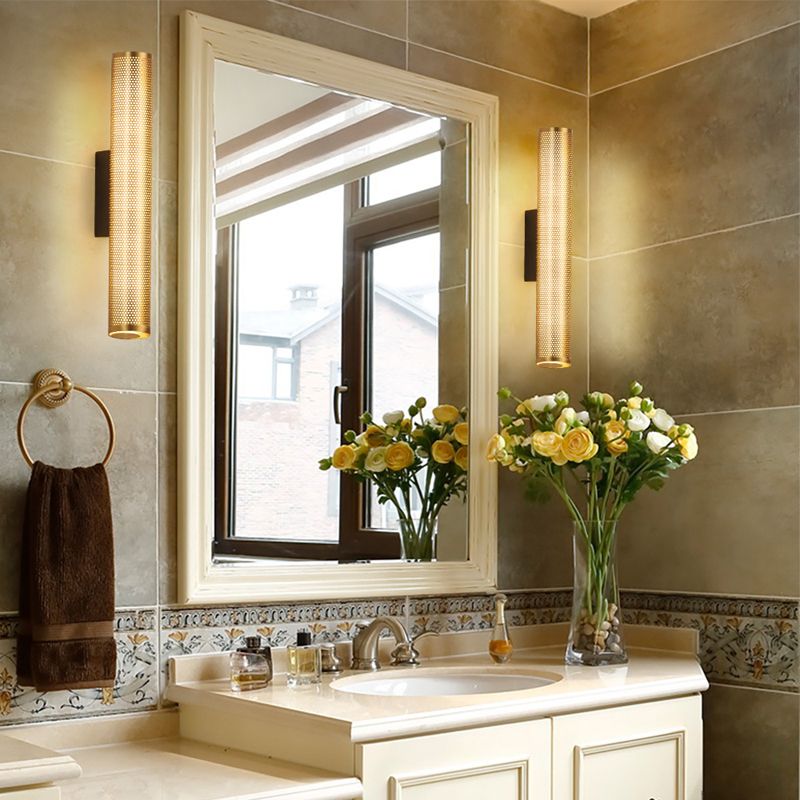 Geometric Brass Vanity Wall Light Modern Metal Column Lamp