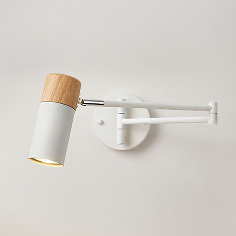 Nordic Can Shaped Adjustable Wall Lamp White Metal And Wood