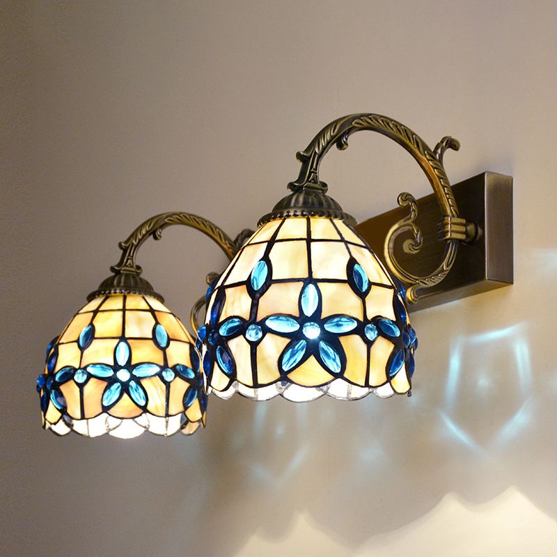 Vintage Floral Wall Lamp For Bedroom In Metal And Glass