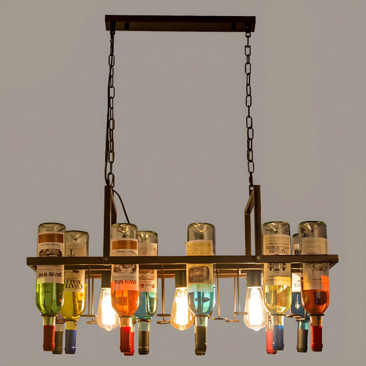 Art Deco Glass Wine Bottle Pendant Light Rust Finish