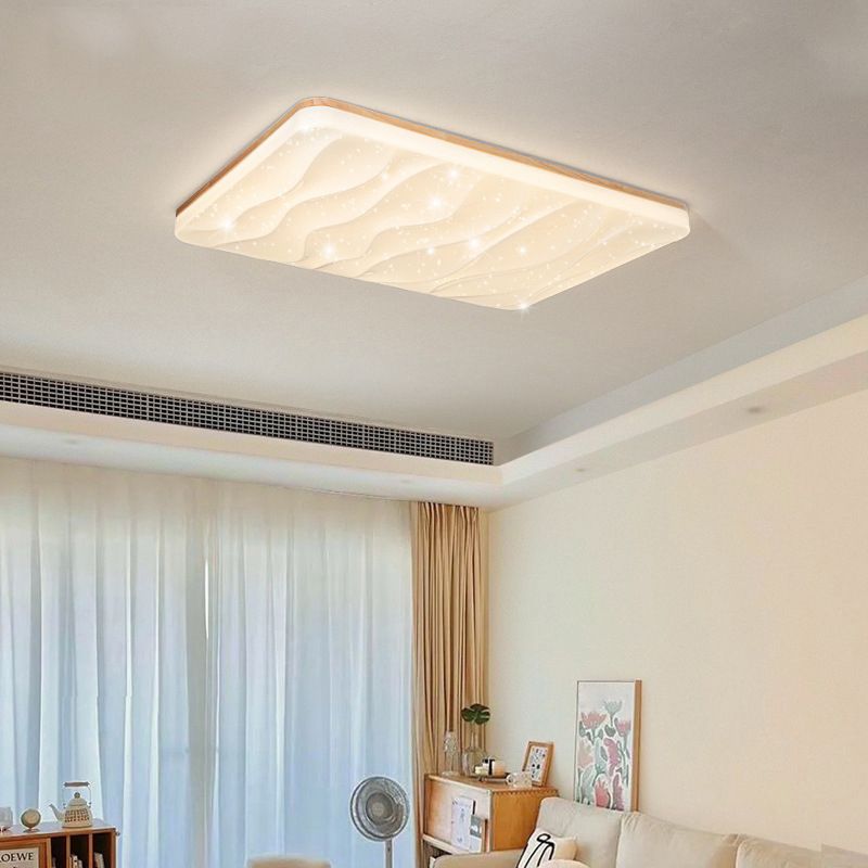 Geometric LED Flush Mount Ceiling Light With Wood Base