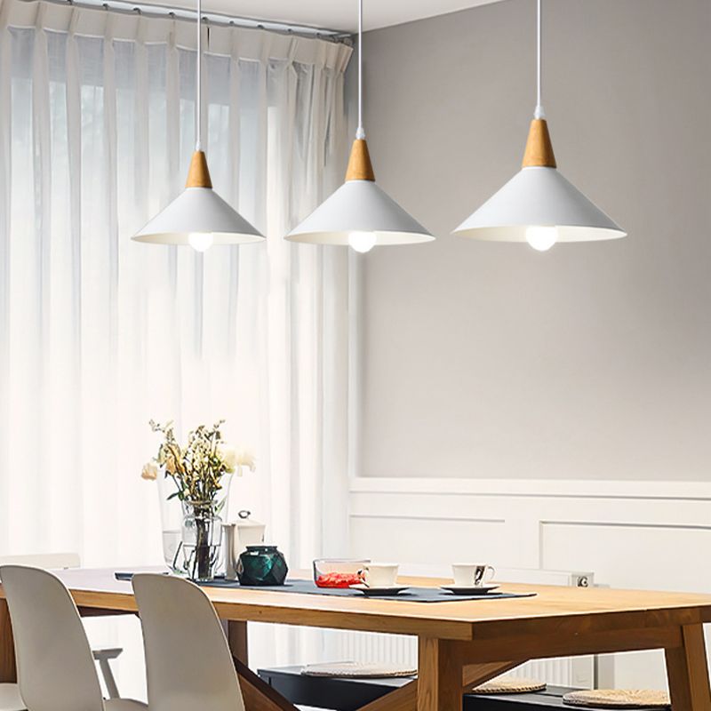 Cap-Shaped Metal Pendant Light With Natural Wood Finish