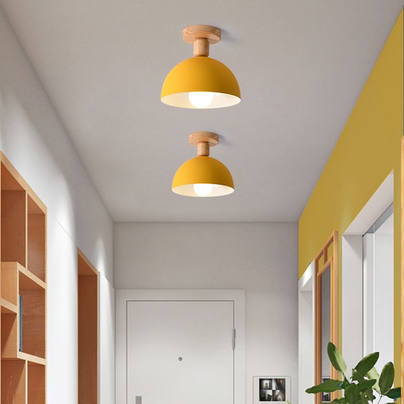 Wooden Dome LED Ceiling Light Flush Mount For Living Rooms
