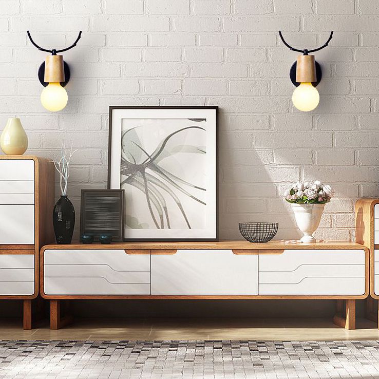 Antler Style Wood And Glass Wall Lamp For Bedroom And Bathroom
