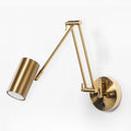 Brass Finish Cylindrical Wall Light With Dimmable Adjustable Arm
