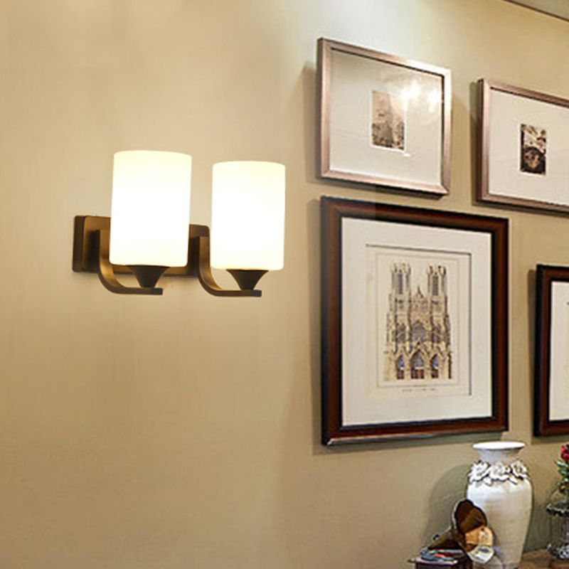 Cylindrical Glass And Metal Vanity Wall Light LED Enabled Black Chrome