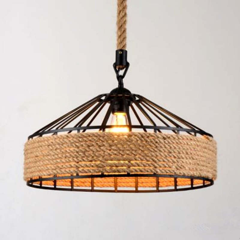 Timeless Industrial Rope Pendant Light In Black