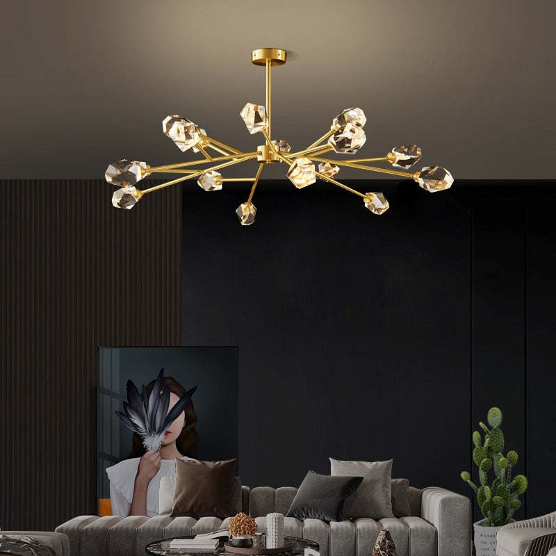 Golden Crystal Chandelier For Living Room Elegance