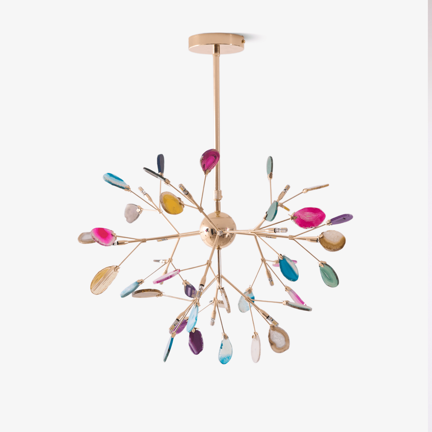 Colourful Agate Crystal Chandelier With Branching Gold Arms