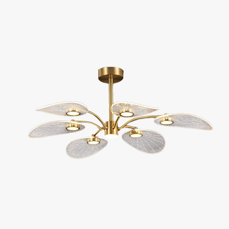 Gilded Art Deco Leaf Metal Chandelier