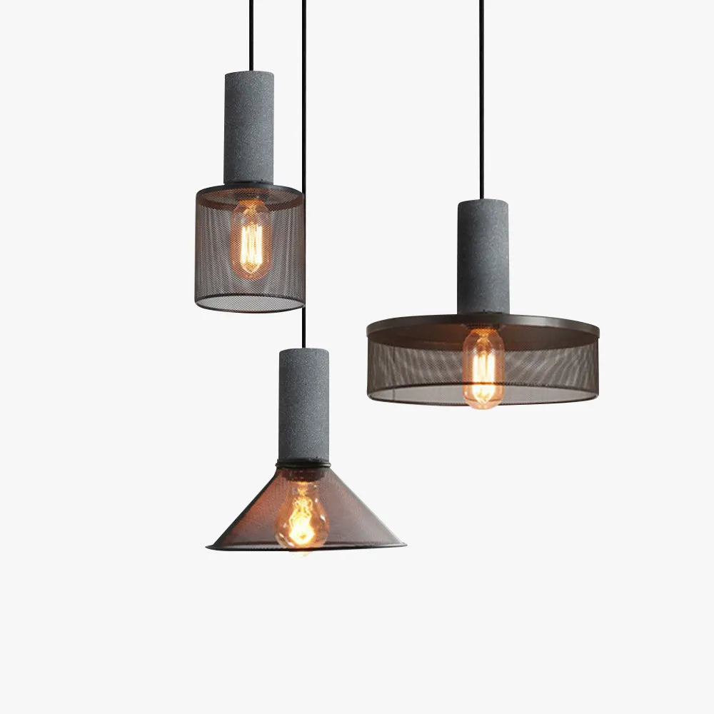 Industrial Cylindrical Pendant Light With Concrete Top
