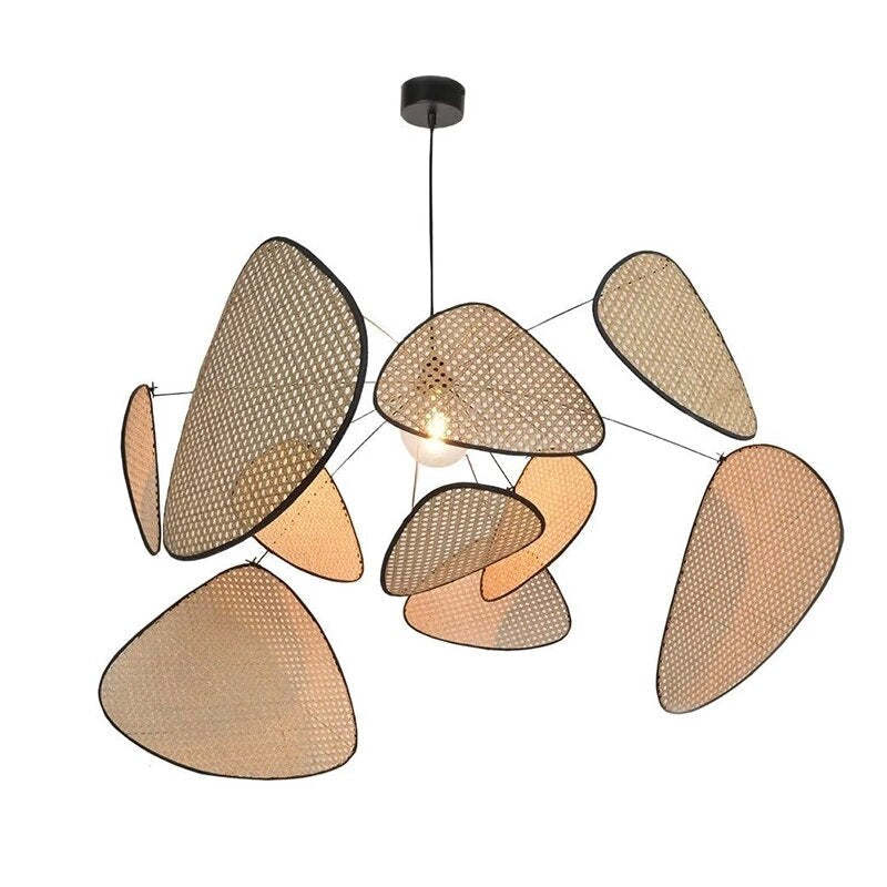Pendant Light With Leaf Grid Design In Rattan And Metal