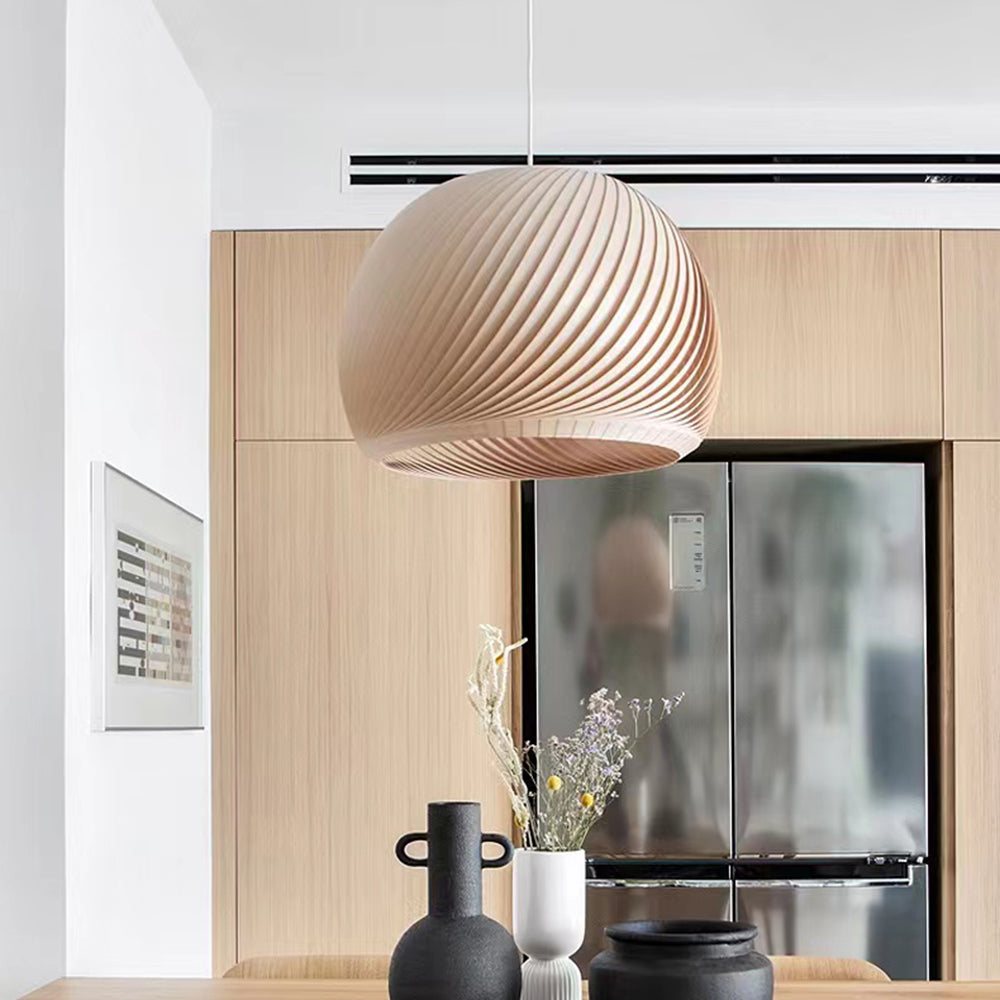 Durable Farmhouse Metal Pendant Light In Brown Wood Finish