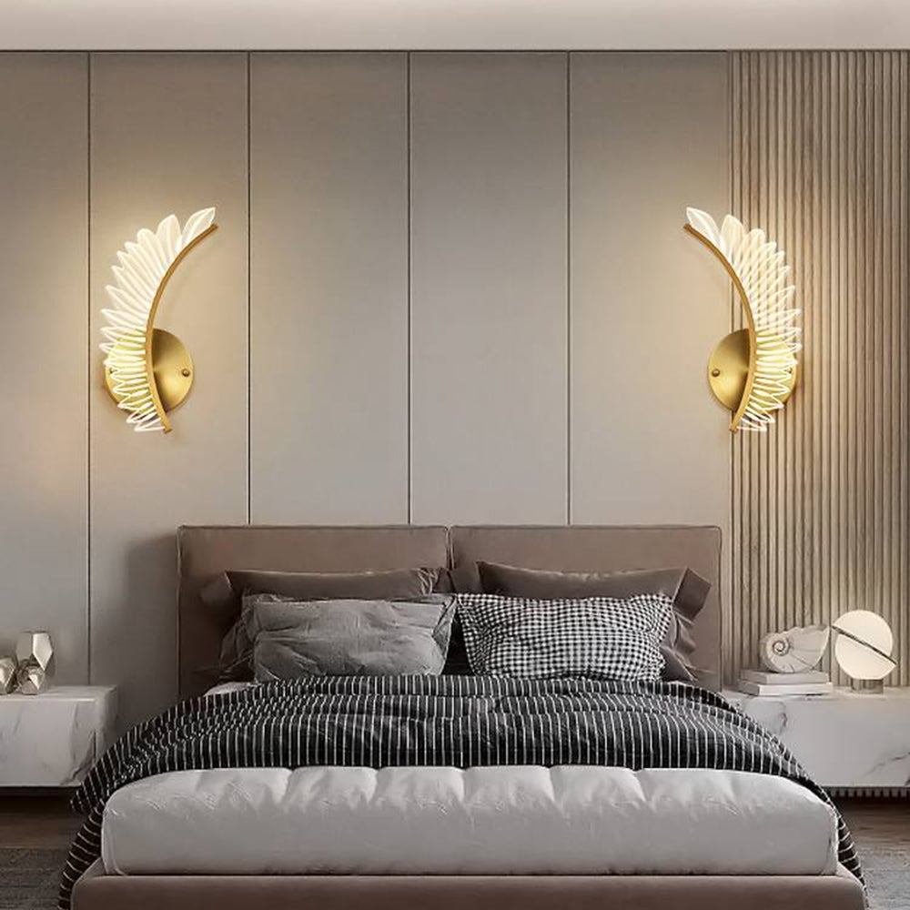 Modern Gold Feather Wall Light With Dimmable Warm Glow