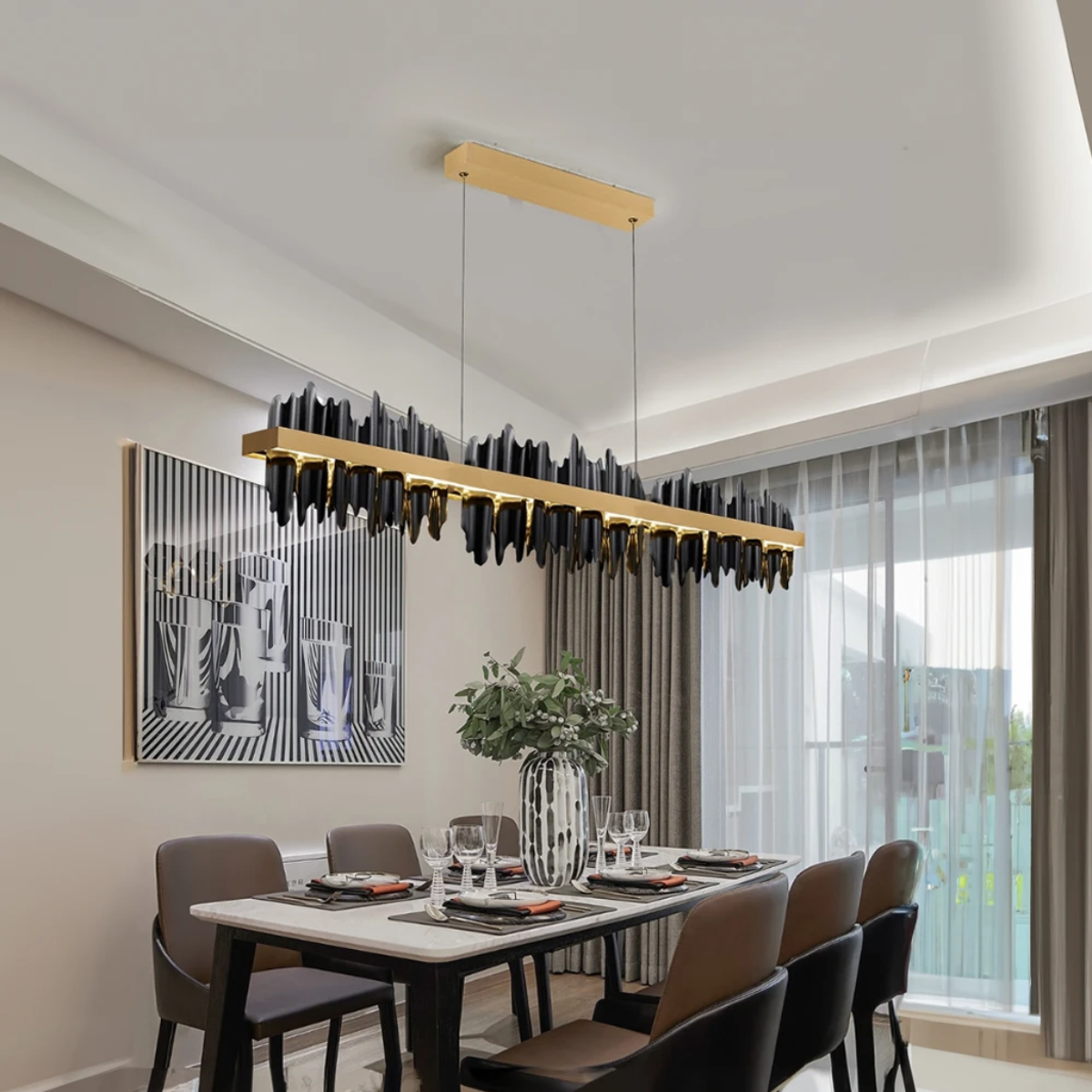 Auric Industrial Rectangular Chandelier In Gold And Black Metal