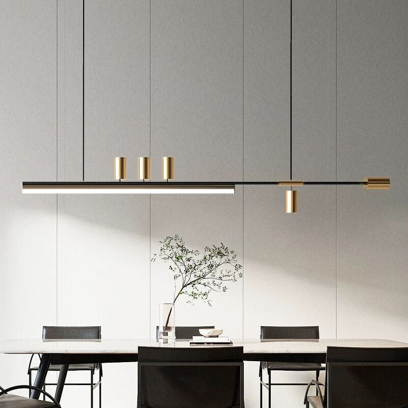 Sleek Black Long LED Pendant Light For Dining Room