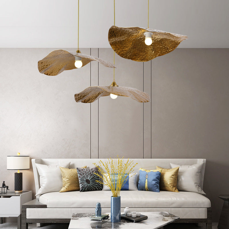 Natural Lotus Leaf Metal Pendant Light Creates Cozy Ambience