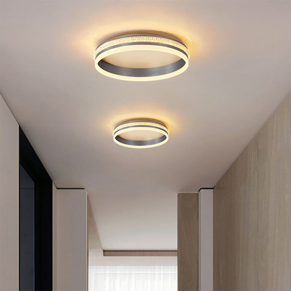 Contemporary Round Flush Mount Ceiling Light Silver Metal
