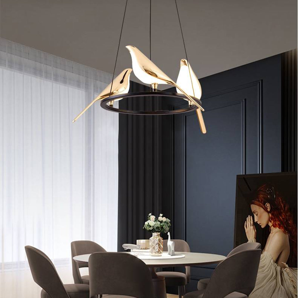 Bird Style Pendant Light In Gold And Black For Warm Ambience