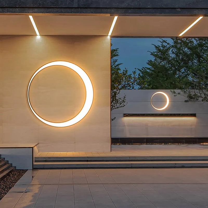 Art Deco Ring Outdoor Wall Light With Lunar Glow
