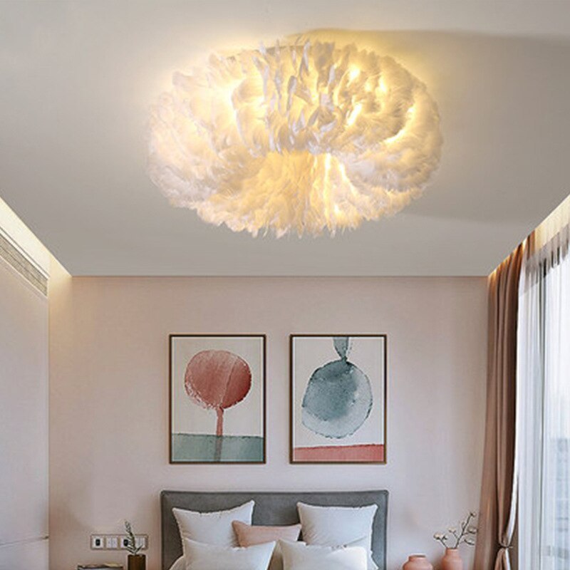 Swan Feather Round Flush Mount Ceiling Light