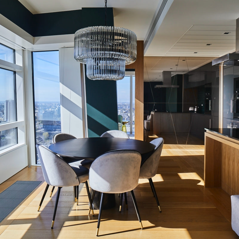 Elegant Black And Gold Glass LED Chandelier For Living Room