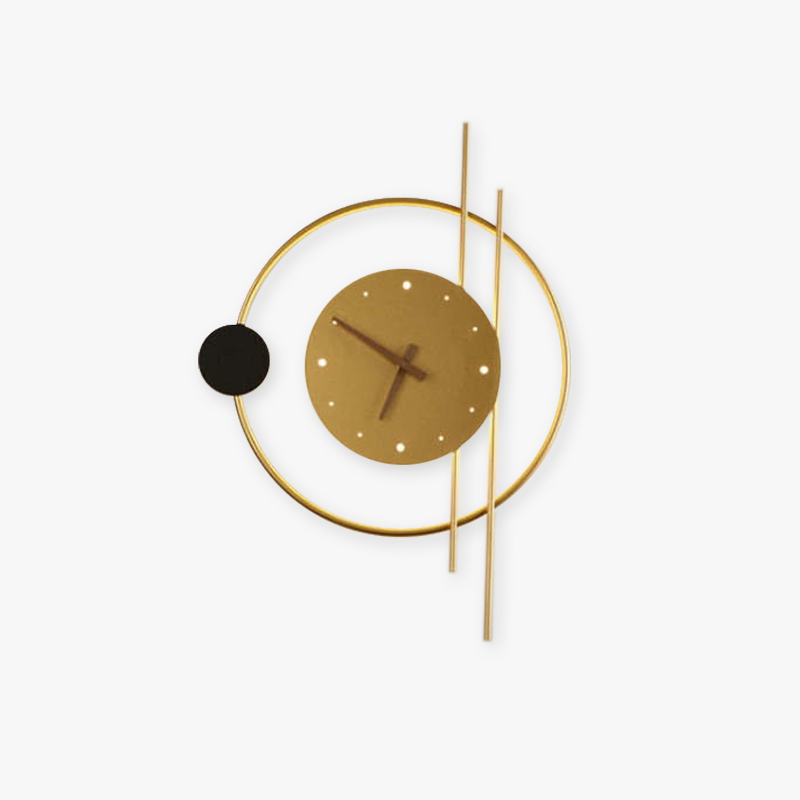 Warm Light Brass Accent Wall Clock Lamp In Black Finish