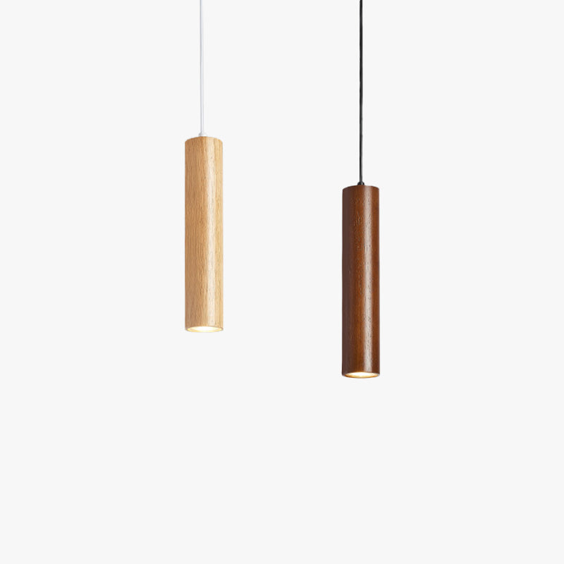 Wood Cylinder Pendant Light With Warm Ambient Glow