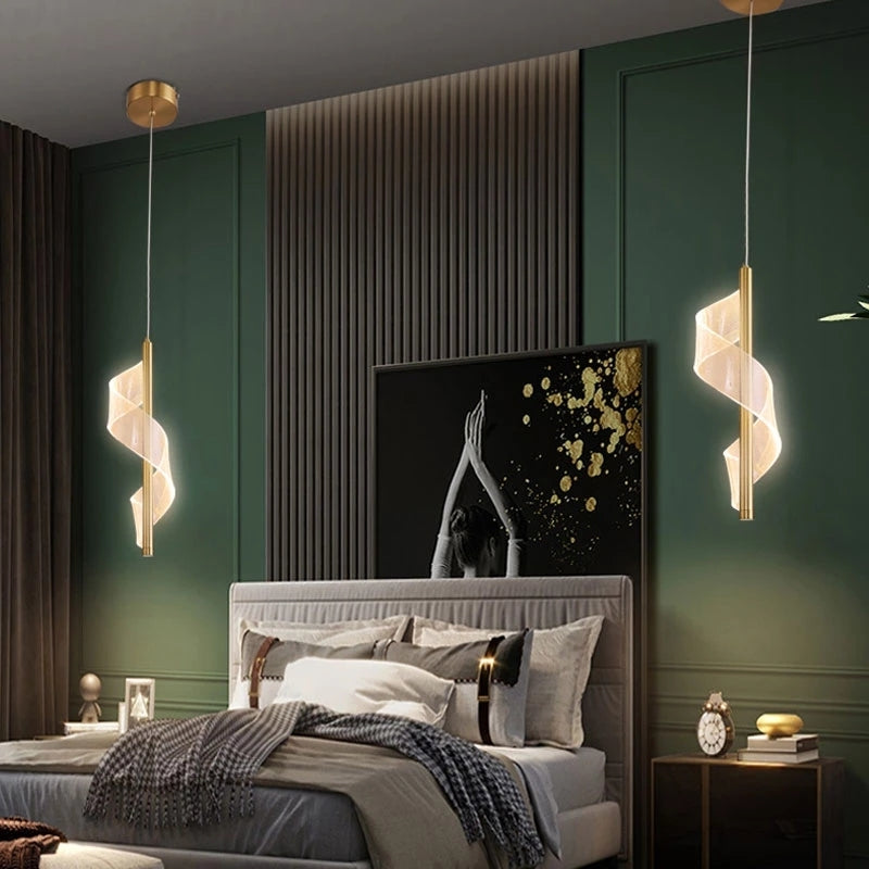 Vintage Gold Ribbon Pendant Light For Ambience