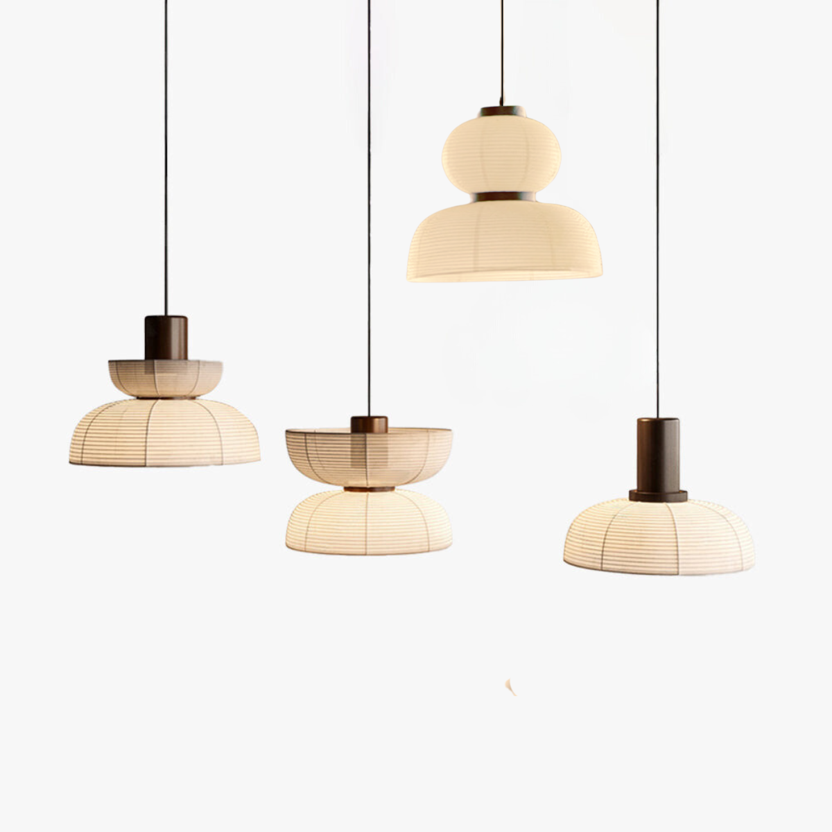 Vintage Fabric And Metal Pendant Light With Double Bowl