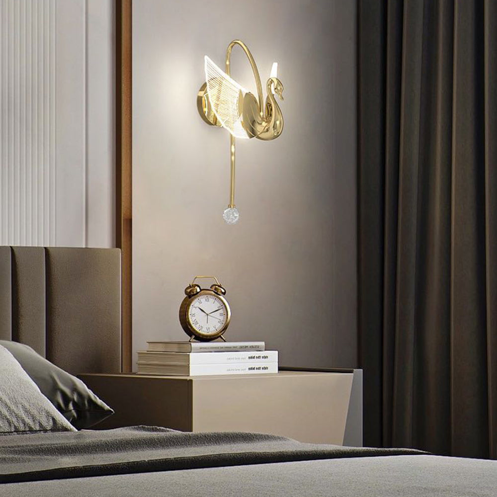 Art Deco Swan Wall Light In Gold And Rose Gold Finish