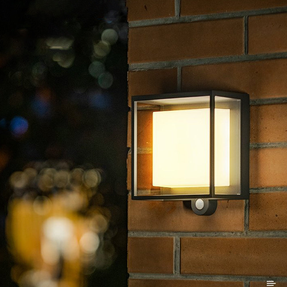 Black Rectangular Solar Powered Outdoor Wall Light With Sensor