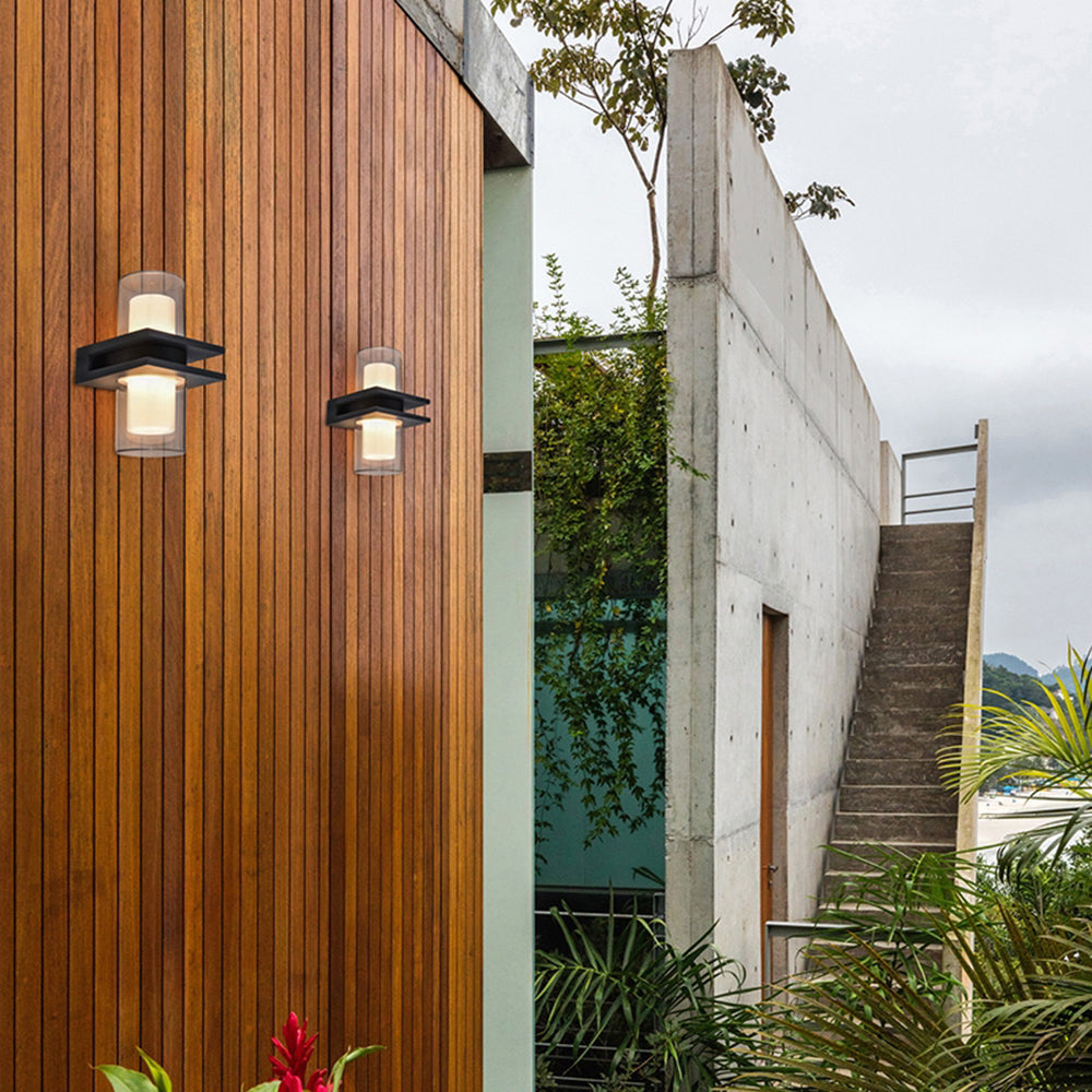 Dual Head Cylindrical Black Metal Outdoor Wall Light