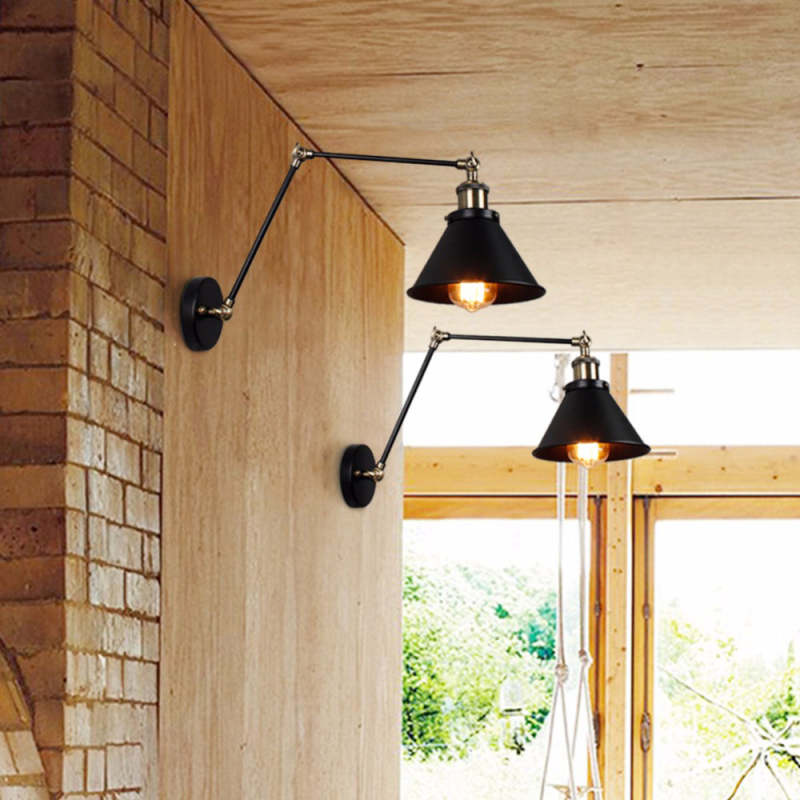Retro Swing Arm Wall Lamp In Black And Gold Metal Finish